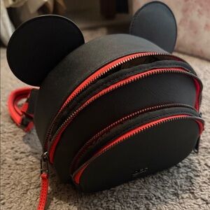 Black Mini Ear Fannypack with Red Zippers